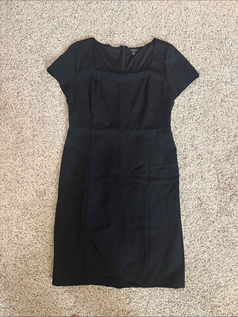 Ann Taylor Black Cap-Sleeve Sheath Midi Dress